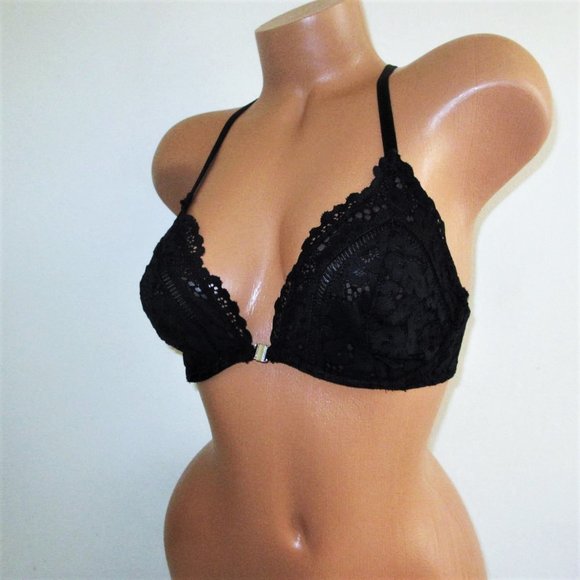 32C Victoria Secret Unlined Demi Bra Racerback Front Close Black lace - Picture 7 of 7